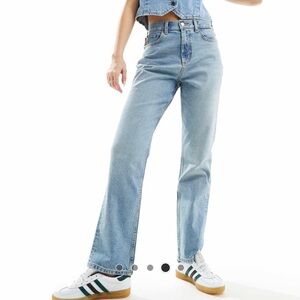 ASOS DESIGN comfort mid rise straight jeans in mid blue